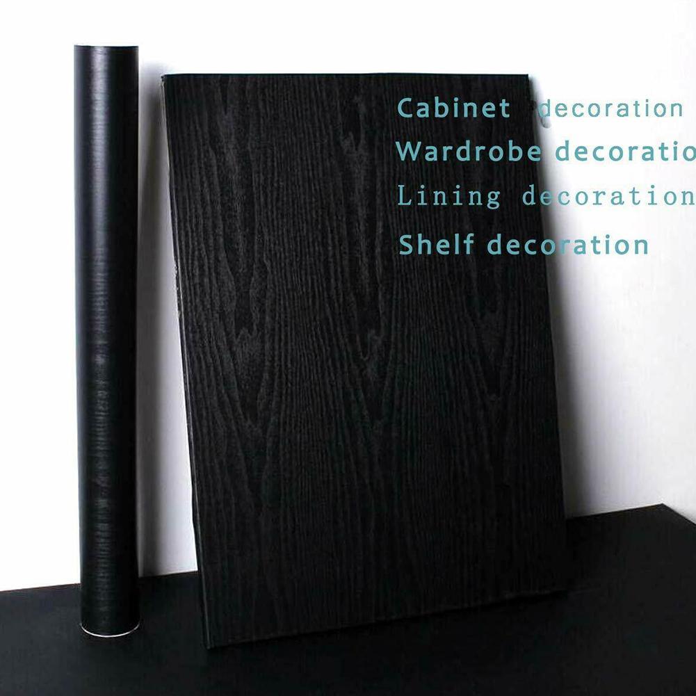 45x200cm Black Wood Grain Thickening Wallpaper Film Furniture Kitchen Vinyl Wall Paper Cupboard Tables DIY Renovation Wallpaper