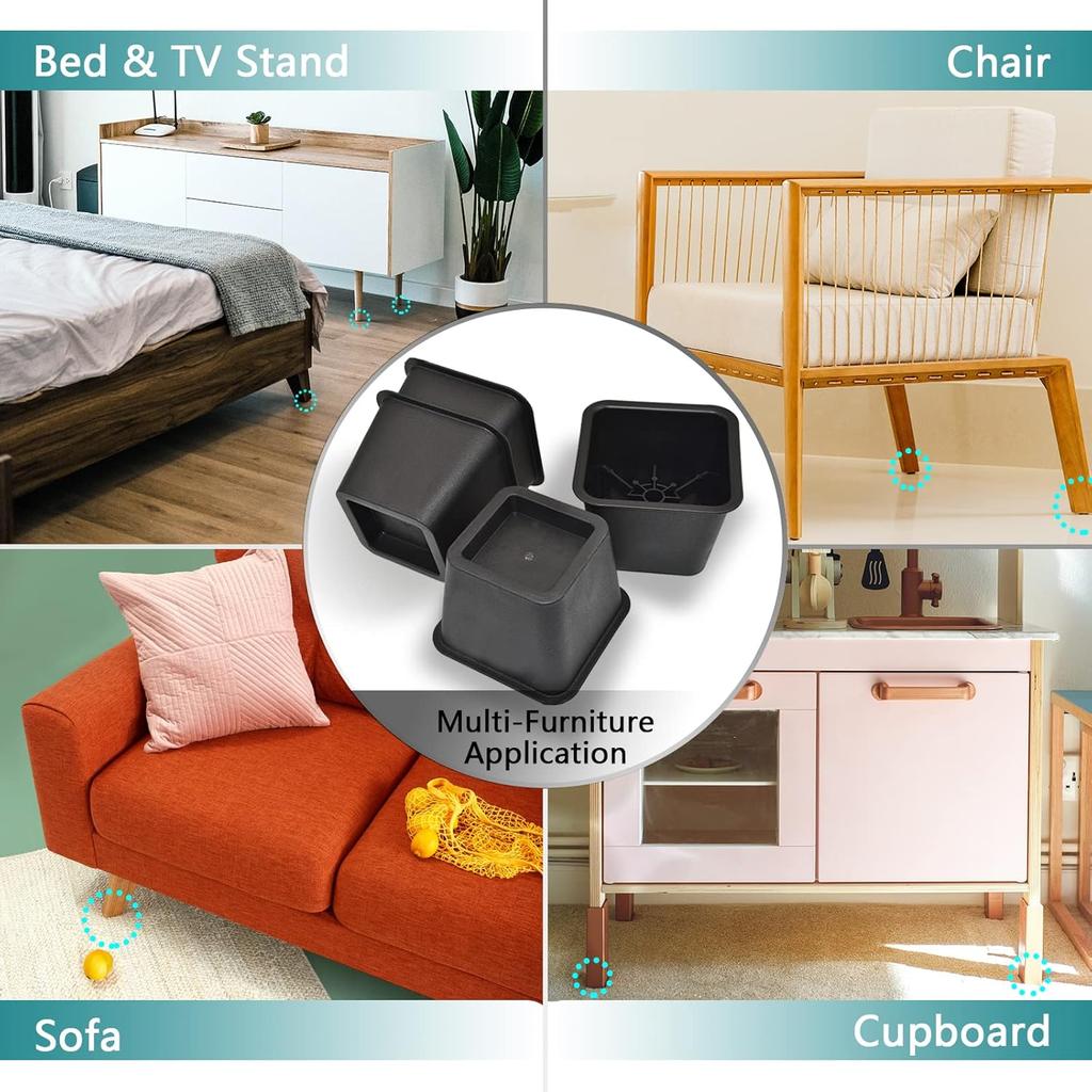 HauSun Bed Risers 3 Inch, Heavy Duty Square Furniture Frame Lift for Bed,Couch, Chair, Desk, Sofa and Bunk Bedpost, 4 Sets