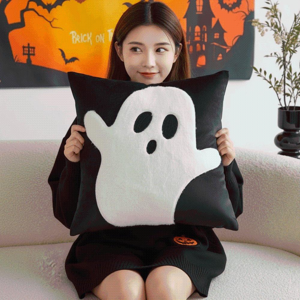 Cute Embroidery Halloween Cushion Cover Square Shape Ghost Cushion Shell Home Party