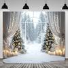 1 Piece Farmhouse Style Winter Background with Snowy Forest Scene and Few Feathers, Suitable for Outdoor Decoration