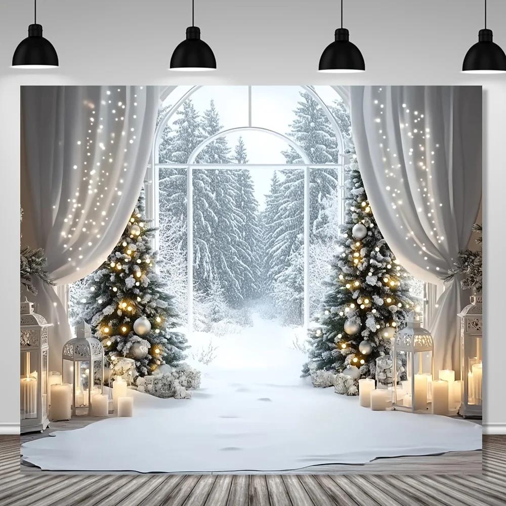 1 Piece Farmhouse Style Winter Background with Snowy Forest Scene and Few Feathers, Suitable for Outdoor Decoration