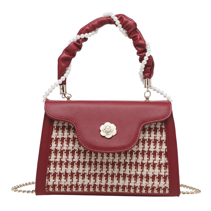 Elegant Wedding Bag for Women 2024 New Houndstooth Pattern Crossbody Handbag Underarm Bag Niche Red Bridal Wedding Bag