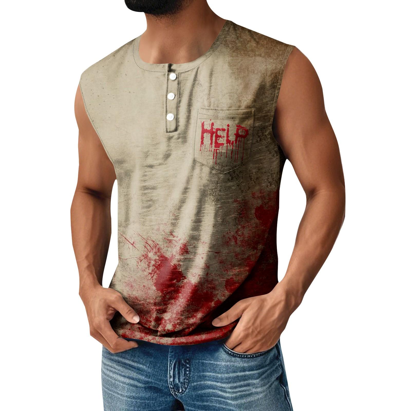 

Men s Halloween Printed Sports Button Pocket Sleeveless Vest L Кіновар