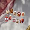 Cute Chinese New Year Horse Year Lion Dance Bow Nail Art Print Stickers Lucky Pony Manicure Decals Festive Embossed Nail Decor