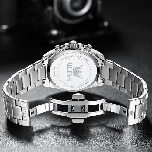 OLEVS Men's Quartz Watch, Popular and Stylish, Multi-Function Watch with Stainless Steel, Waterproof, Date Display, Analog, Fashionable for Students a