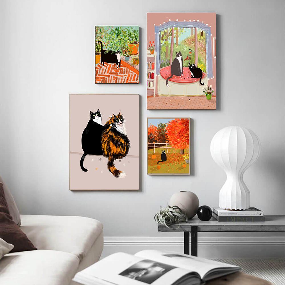 Funny Jungle Cat Poster Sailboat Western Cowboy Cats Canvas Painting Cat Lover Gift Wall Art Pictures for Living Room Home Decor