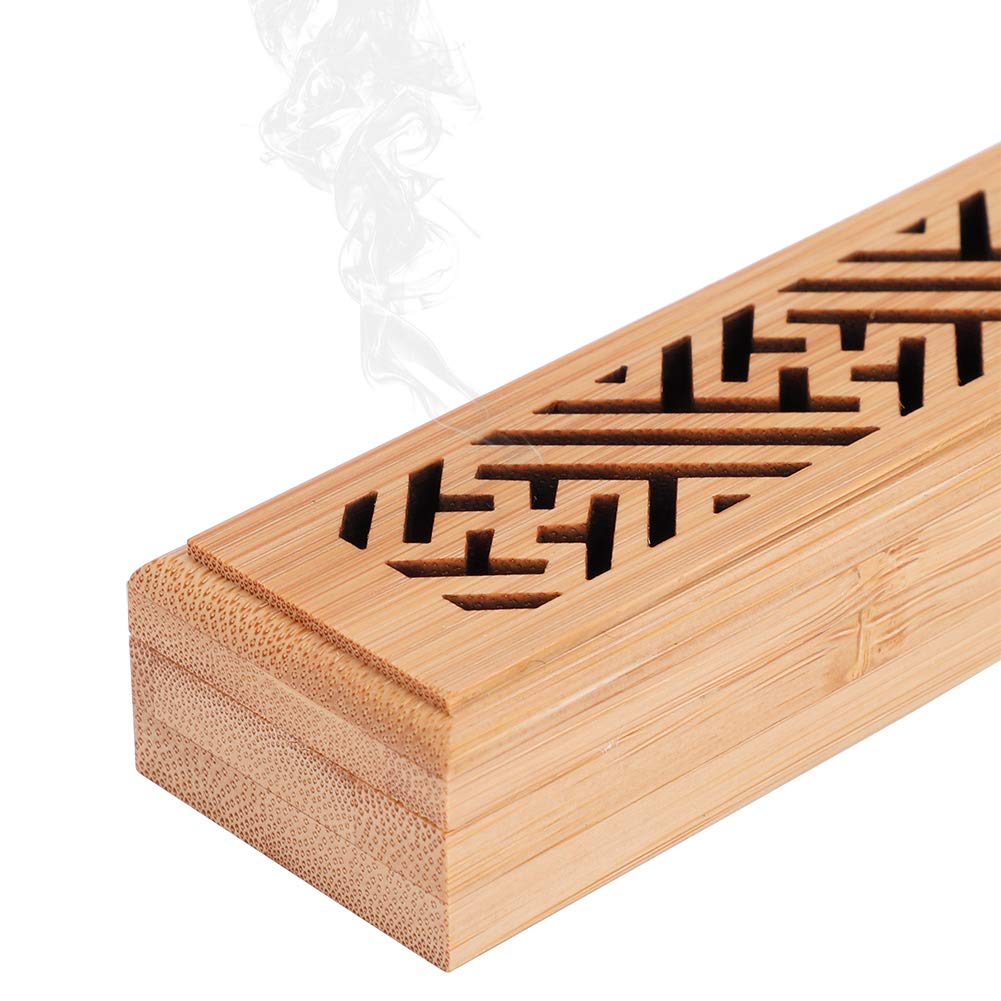 Horizontal Incense Burner, Incense Stick Burner, Incense Dishes, Made of Camphor Bamboo with Non-flammable Cotton and Lid, Wooden Incense Burner,