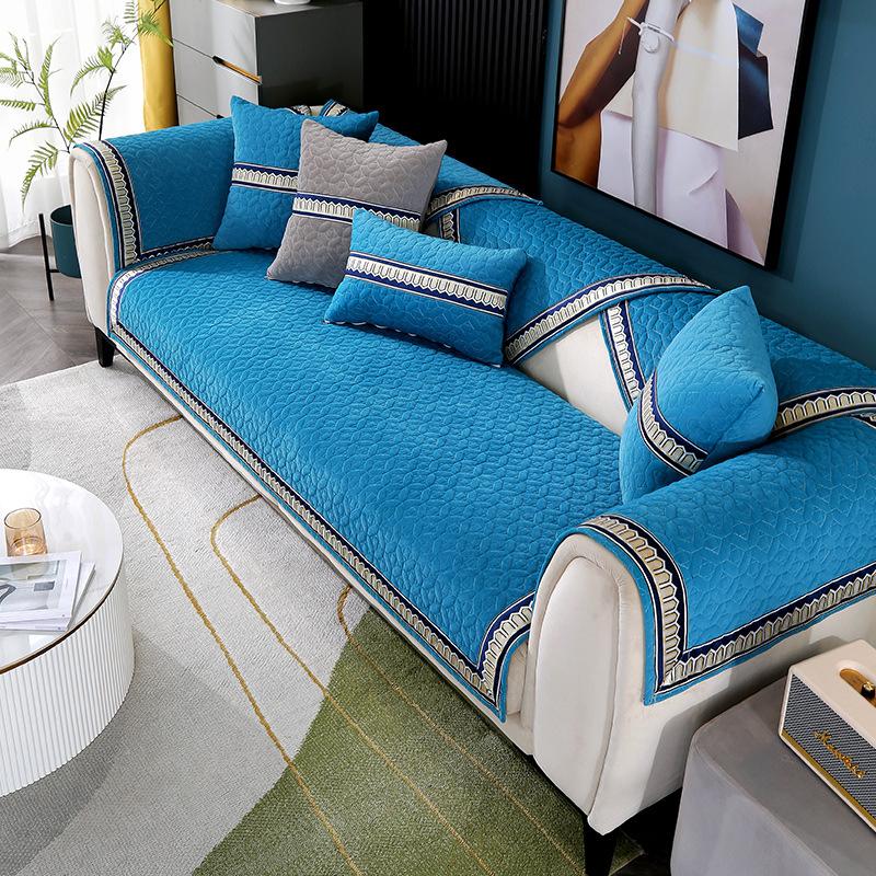 Podzimní plyšový potah na pohovku Zesílené prošívání Polštář na pohovku Moderní Jednoduché Jednobarevné popruhy Polštář na pohovku Obývací pokoj Teplý polštář