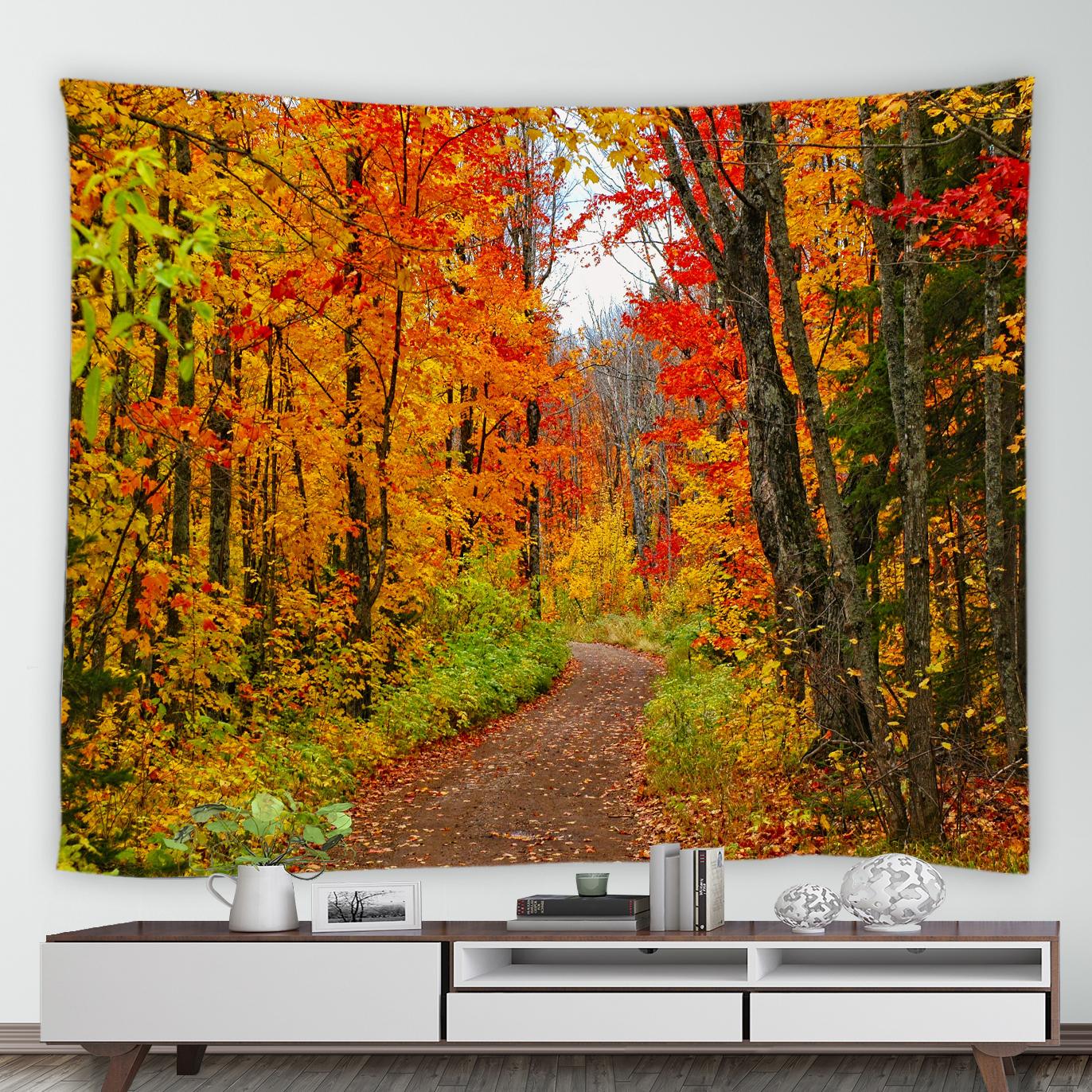 

психоделический лес природа сельский гобелен домашний пейзаж настенная живопись одеяло желтый красный клен осенний гобелен 100X75CM