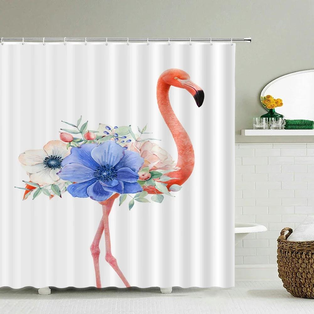 Flamingo Shower Curtains Green Leaf Bathroom Waterproof Polyester Fabric Printing Shower Curtain Decoration Bath Screen