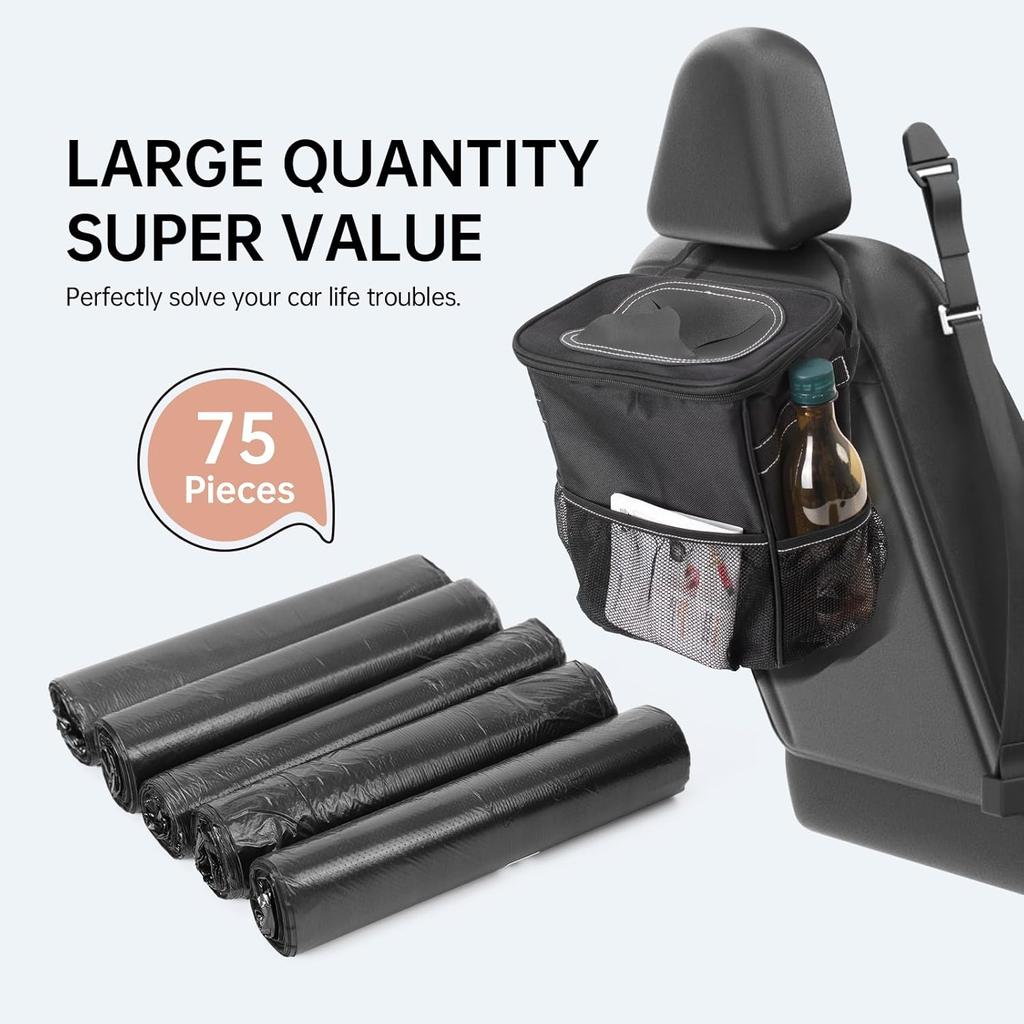 Car Trash Can Bags (5-Pack) Total 75 Bags- For Car