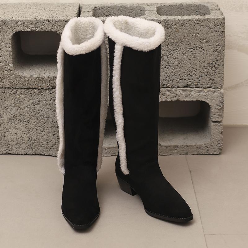 Women's low-heeled boots autumn and winter new comfortable and warm thick-heeled large-size plush medium boots