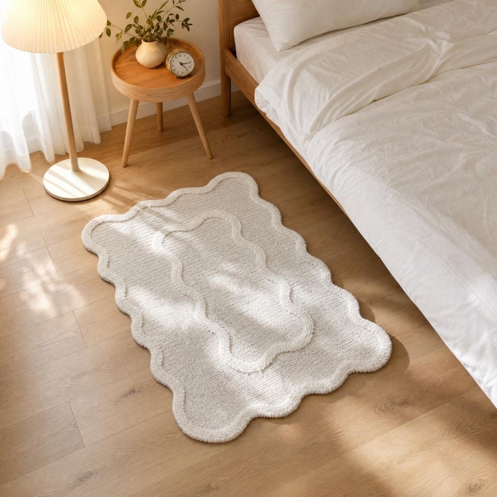 Absorbent Bedside, Non- Doormat for Bedroom, 40 cm, Light Gray Curved