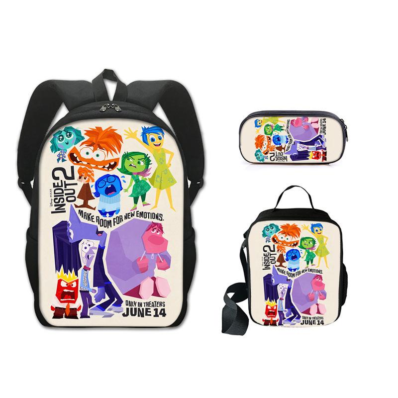 Inside Out 2 Servizio Segreto della Mente 2 Zaino Scolastico Studente Poliestere Monostrato Astuccio Borsa a Tracolla Set da Tre Pezzi