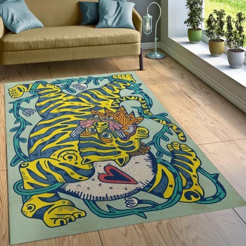 Abstrakter Katze Dekorativer Wohnzimmerteppich - Nordischer Schlafzimmer Bettseite Bodenmatte für Freizeitbereich Couchtisch Weicher Teppich Heimdekor