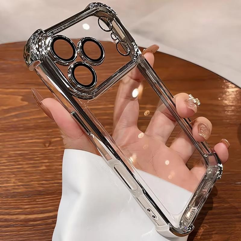 Electroplated Transparent Phone Case For iPhone 17 Air 16 e 15 14 13 12 11 Pro Max Plus Mini Full Lens Protection Airbag Cover