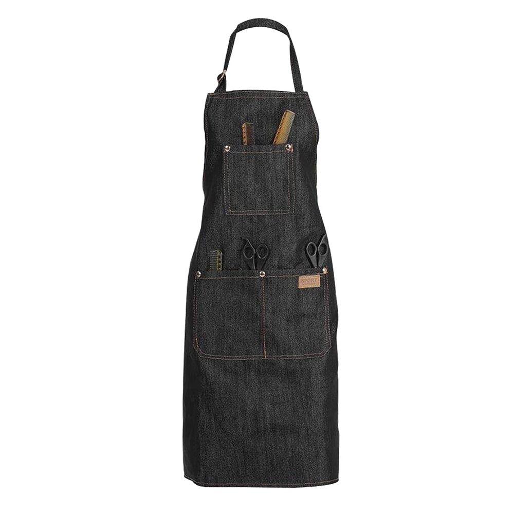 1Pcs Barber Cloth Denim Apron Adjustable Jean Salon Working Clothes with Pockets Waterproof Hairdresser Uniform