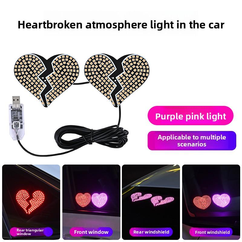 Heartbroken LED Car Window Atmosphere Light USB Glowing Heart Ambient Mood Light Interior Decoration Neon Lamp 10 Flashing Modes