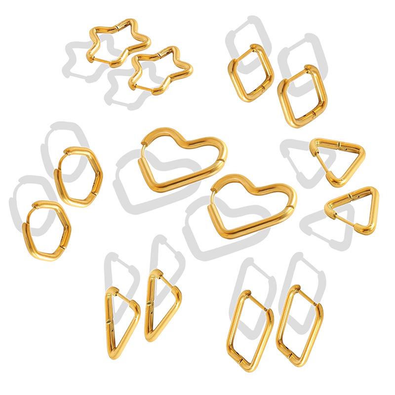 Japanese Autumn/Winter Geometric Heart Earrings: Women's 18K Gold-Plated Titanium Studs