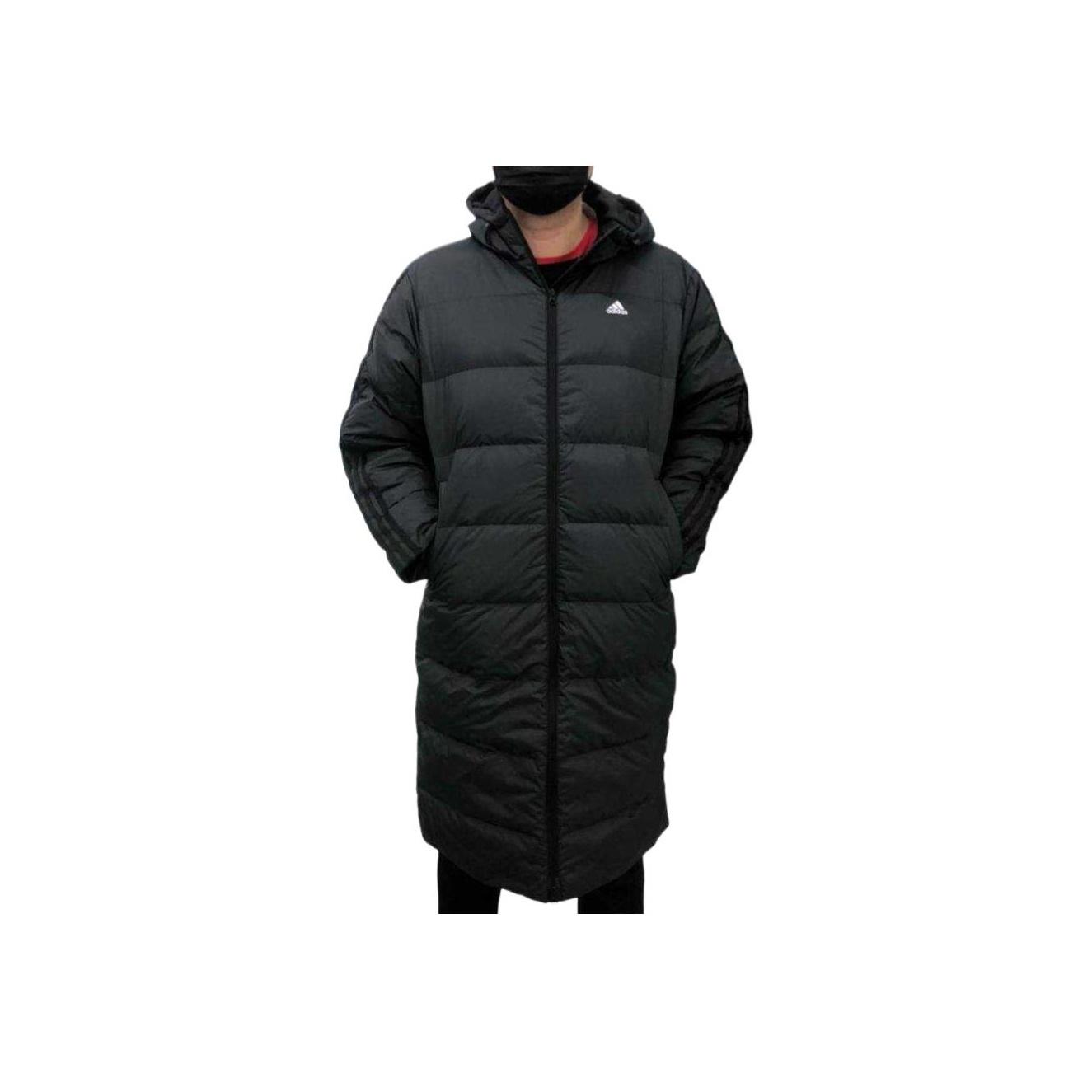 

Adidas Минималистичный брендовый логотип с надписью в полоску с капюшоном, теплая ветрозащитная спортивная куртка средней длины для мужчин, куртка черного цвета IK2413 2XL