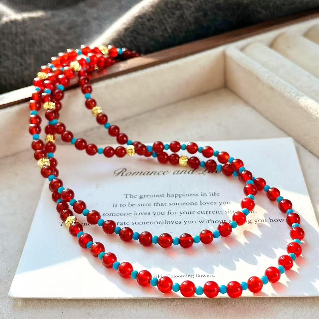 Vintage High Quality Vitreous Natural Chalcedony Artificial Turquoise Collarbone Chain Necklace