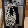 Fashion Polka Dot Hobo Bag Creative Bow Design Shoulder Bag Soft Plush Crossbody Bag Women Winter Large Capacity Commute Handbag