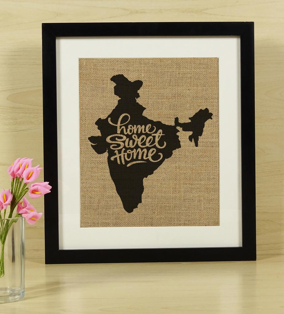 Darling Souvenir Home Sweet Home Burlap Print Wall Decor India Country Map Housewarming Gift-Burlap Print Only