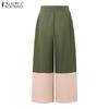ZANZEA Women Casual High Waist Loose Patchwork Wide Leg Cropped Pants