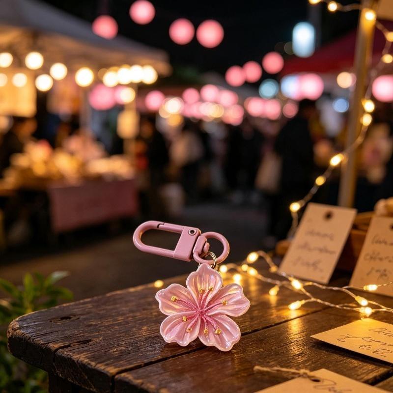 Simulated Key Chain Cherry Blossom Pendant Keyring Romantic Translucent Flower Cherry Blossom Keychain Pendant