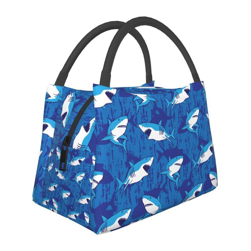 Cute Cartoon Sharks Pattern Thermal Lunch Bag Large Reusable Waterproof Cooler Insulated Lunch Box for Work School Travel Picnic