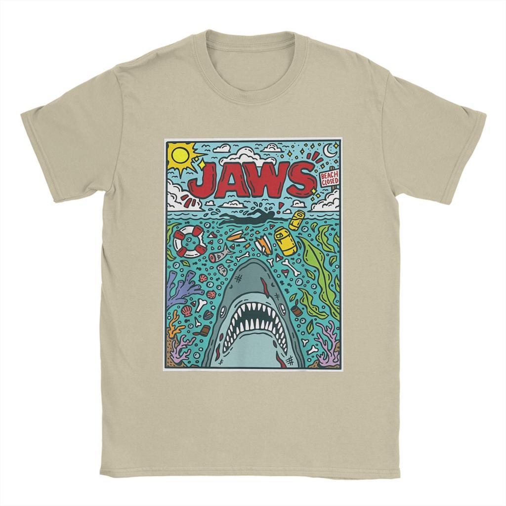 Jaws 50th Anniversary Poster Comic Cotton T Shirt For Men Summer Movie Graphic Aesthetic T Shirts O Neck Tees Big Size Tops