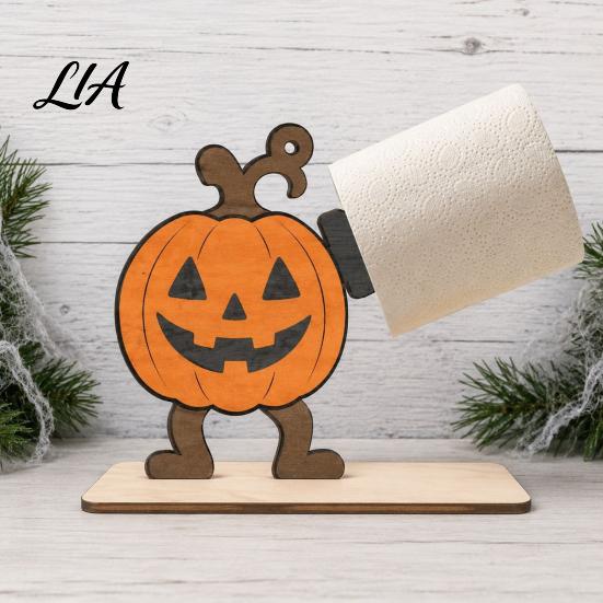 Spooky Bathroom Tissue Storage 2Pcs Halloween Paper Towel Holder, Cartoon Animal Tabletop Roll Dispenser, Wooden Desktop Dispenser Stand for