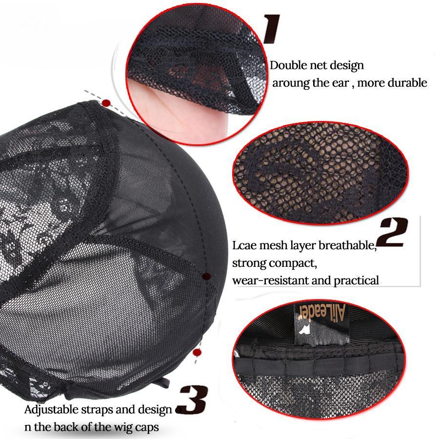 Beste XL/L/M/S verstellbare Webkappe für die Perückenherstellung, doppellagige Spitzen-Perückenkappen zum Verkauf, schwarze Haarnetz-Nylon-Perückenkappe