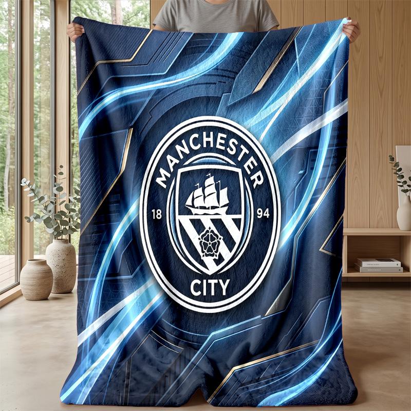 Couverture sur le thème de Manchester City Couverture douce en flanelle Couverture jetée pelucheuse Couverture douillette pour canapé et lit pour la décoration de la maison