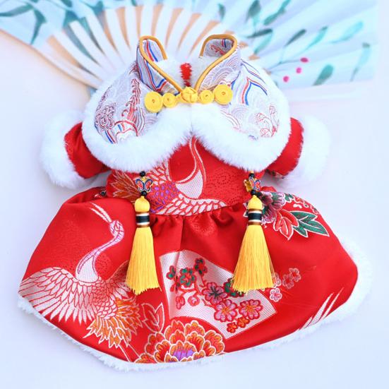 Pet Tang Suit Tassel Design Vibrant Color Button Closure Exquisite Pattern Friendly to Skin Keep Warm Cloth Thickened Cat Dog Fleece