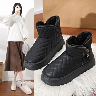 Fashion Cotton Shoes Women's Winter New Style Outer Wear Extra Velvet Thicken Warm Shoes Thick-soled Increase The Height of Snow Boots