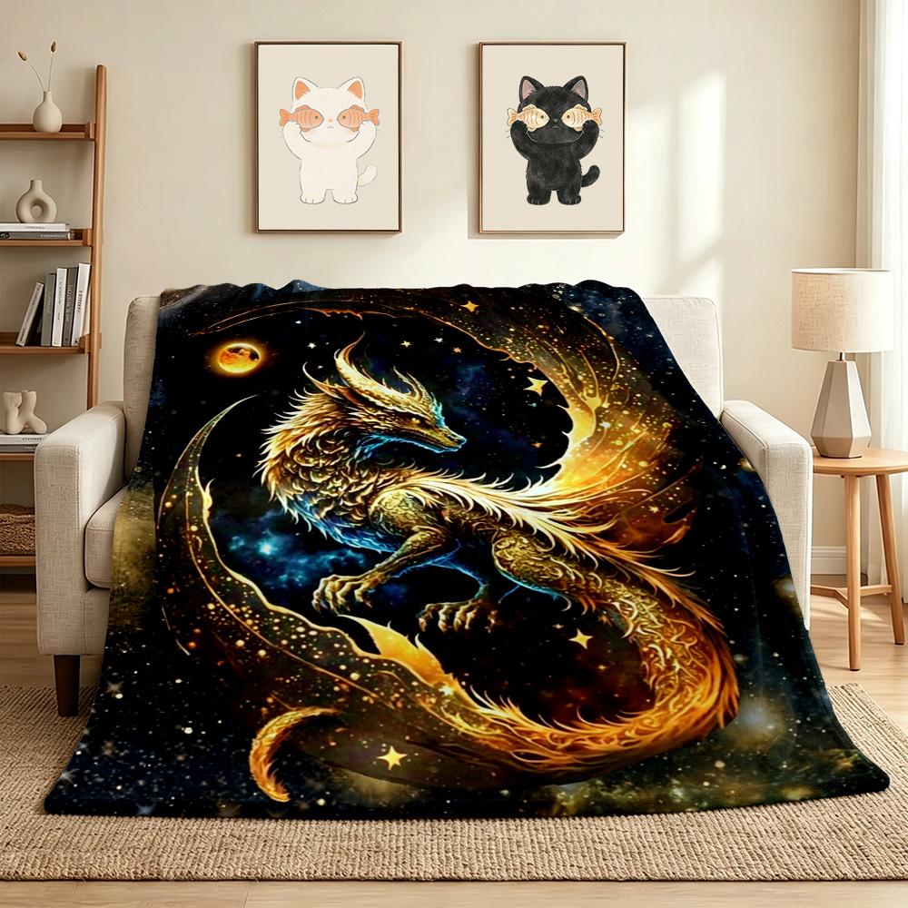 Golden Dragon Flannel Blanket Throw Blanket Soft Warm Sofa Bed Camping home Decor Unique Christmas Gift C9261495