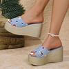 Fashion One Strap Denim Wedge Sandals Women Plus Size Fashion Slip On Platform Heels Sandals Woman Summer Thick Bottom Beach Slippers