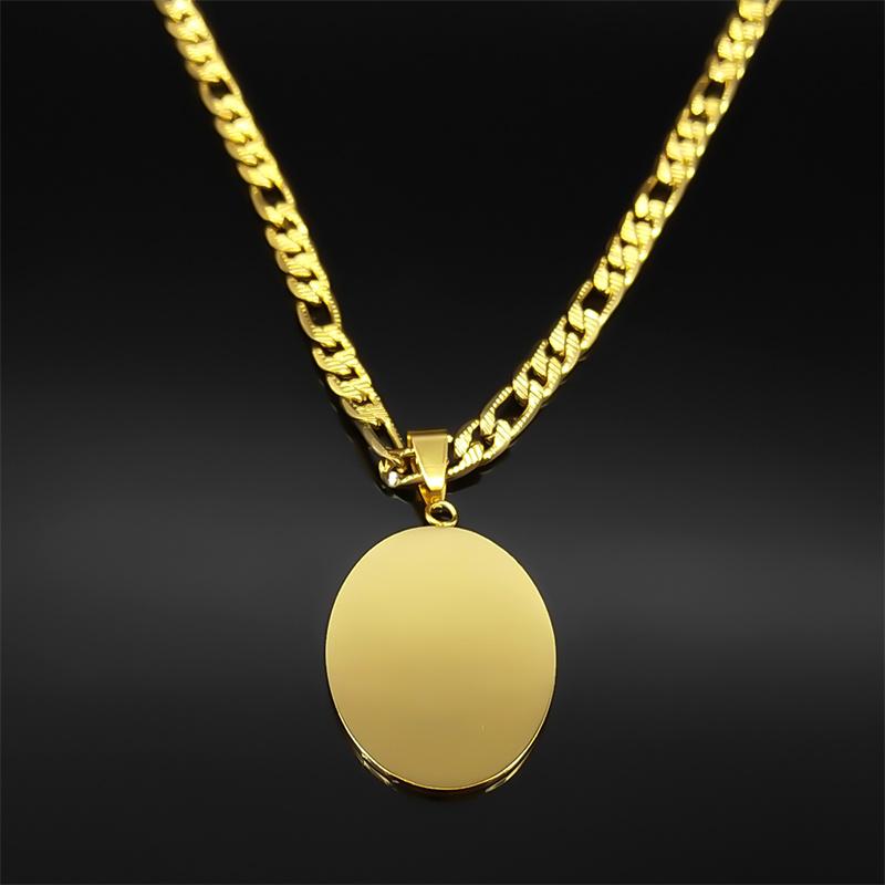 Stainless Steel Virgin Mary Oval Medal Statement Necklace for Women Men Gold Color Geometry Punk Chain Necklaces Jewelry2206