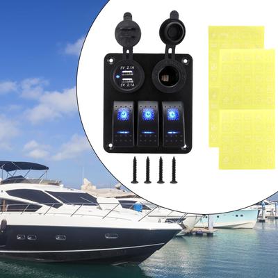 3 Πίνακας διακόπτη Gang Rocker Pre Wired 12V 24V για Boat RV Marine Blue