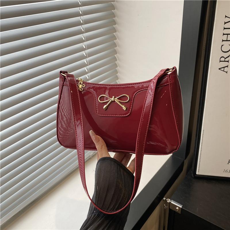 Simple and Explosive Underarm Baguette Bag 2025 New Solid Color High-end Bow Commuting Versatile Bag Shoulder Bag