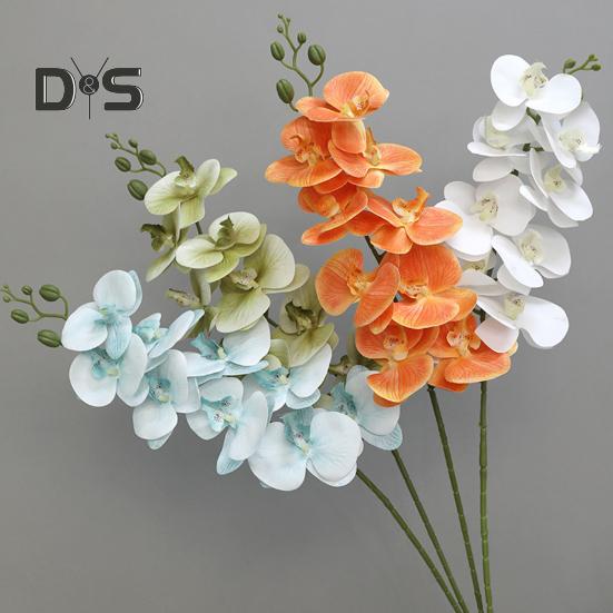 

Искусственные орхидеи-мотыльки со стеблем, 9 головок, реалистичные поддельные фаленопсисы, стол для домашнего офиса, центральная часть из искусственного шелка, цветочная ветка, цветочная композиция белый