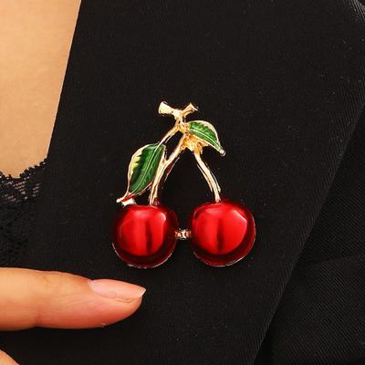 Oil Dripping Fruit Brooch Alloy Cherry Strawberry Banana Pomegranate Lapel Pin Sweater Cardigan Coat Business Suit Women Clothing Accessories
