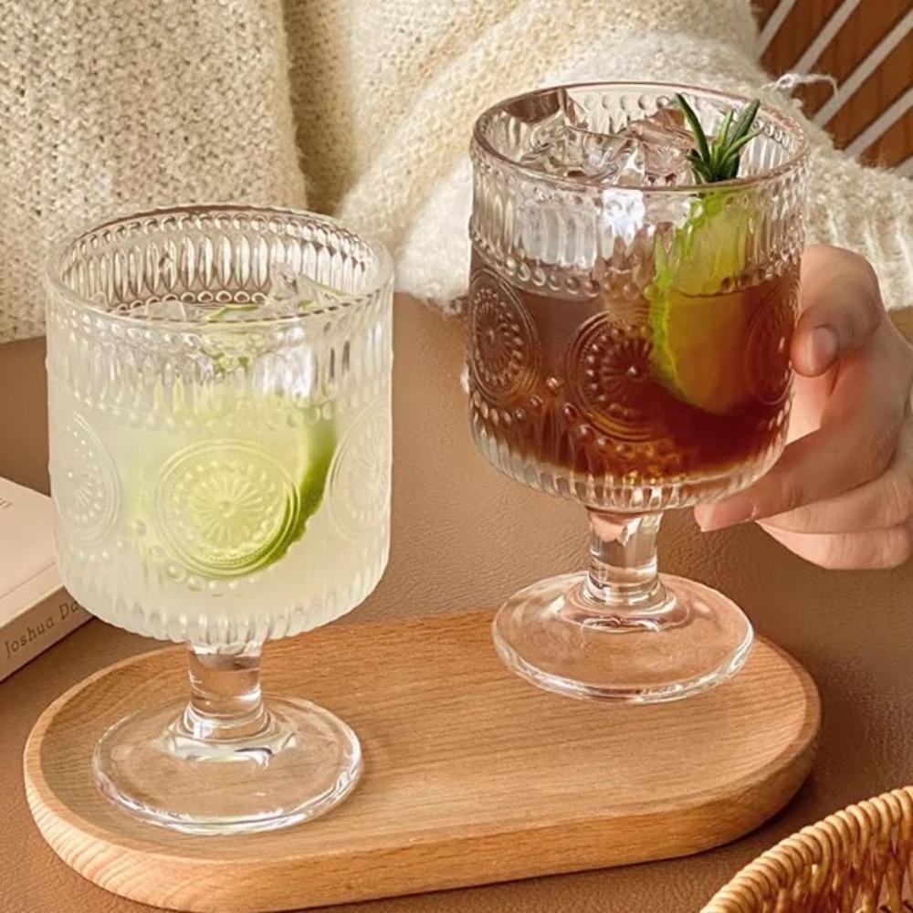

4PCS/SET Transparent Goblet Glass Cup Romantic Whisky Cup Vertical Striped Glass Cup Restaurant 4PCS/SET