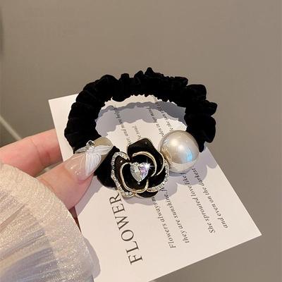 1 Pezzo Corde per Capelli di Alta Gamma Sensazione Perla Nera Rosa Tè Elastici per Capelli alla Moda da Donna Anelli Eleganti per Capelli