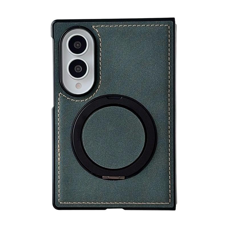 Applicable To Samsung Zfold8 Folding Mobile Phone Case Zfold8 Retro Leather Pattern Rotating Bracket Magnetic Suction Anti-drop Protective Cover