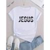 European sizes Jesus Inspirational Quote T-Shirt Casual Crew Neck Tee with Medium Stretch, Short Sleeve Top with Alphabet Pattern for All Seasons