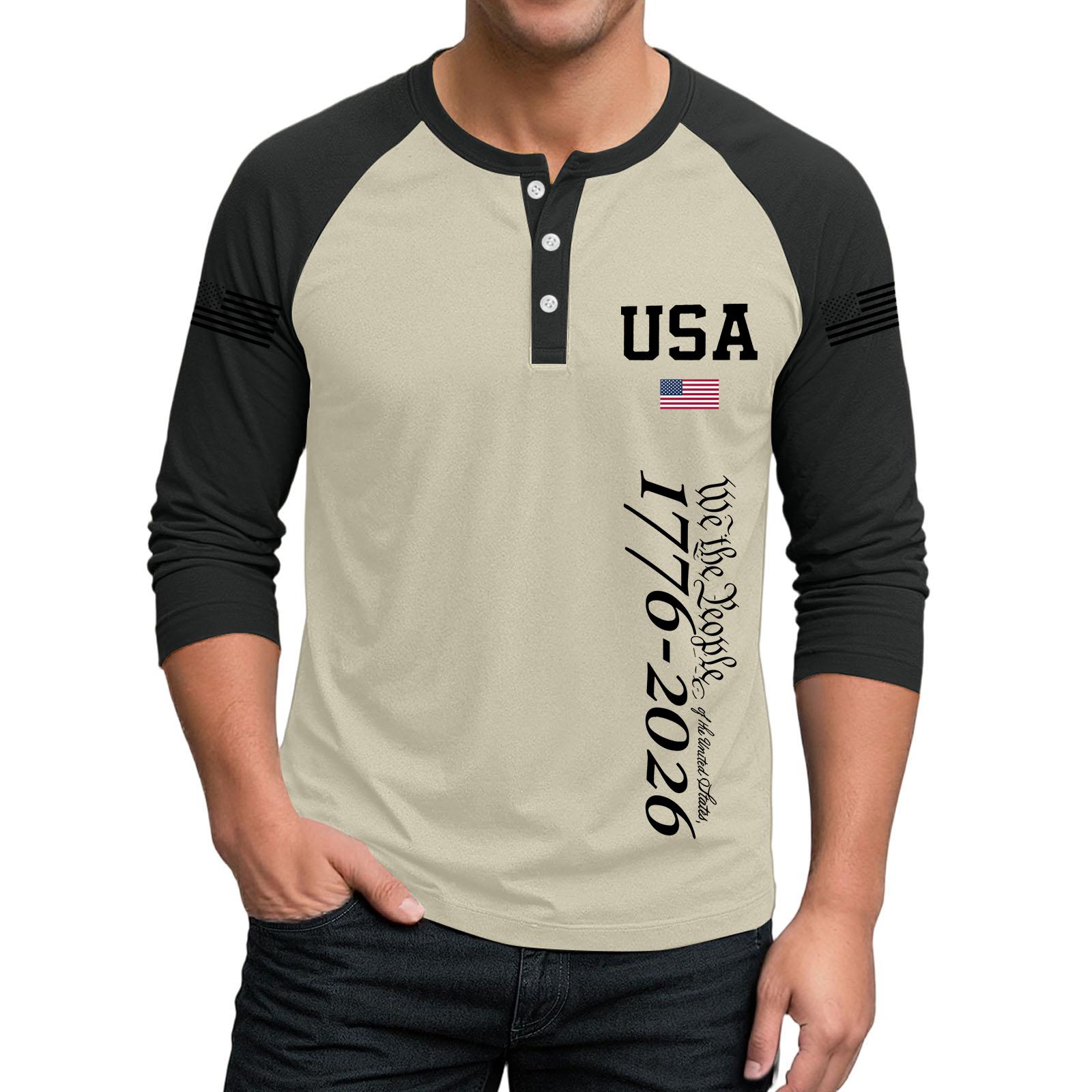 

Men s Button-Down Contrast Raglan 3/4 Sleeve Top L бежевый