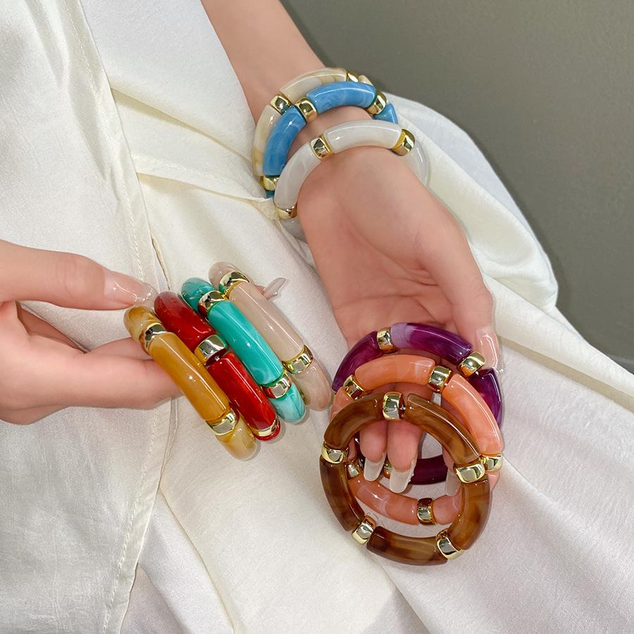 Acrylic Splicing Round Bangles for Women 2025 Retro Fashion Versatile Bracelet High-end Touch Hand Minimalist Men's Zircon Gift