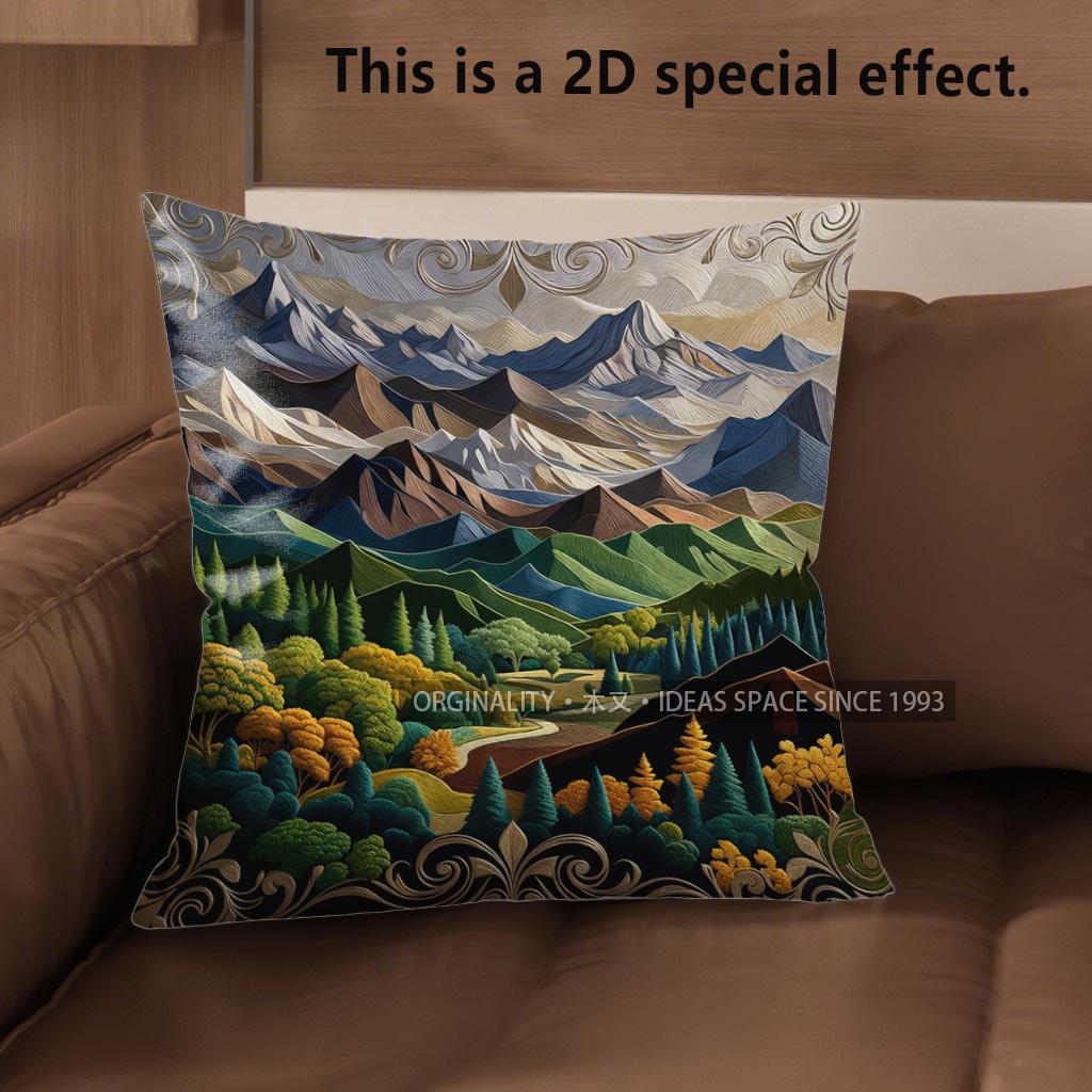 2D Mountain Landscape Decorative Pillow Covers Pattern Cushion Cover Suitable For Sofa Bedroom Car Pillow Cover
